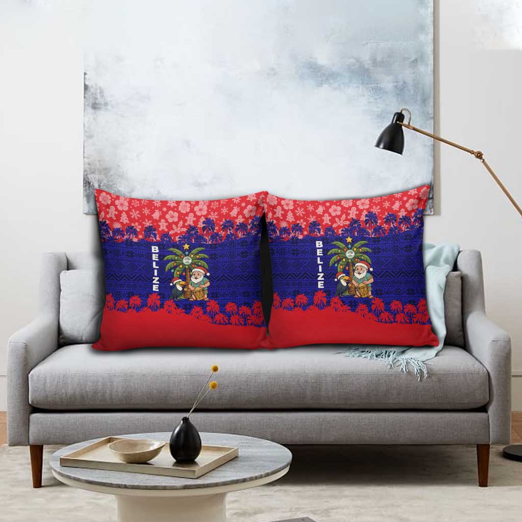 Belize Christmas Pillow Cover with Santa Toucan Palm Tree and Tribal Holiday Pattern - Wonder Print Shop