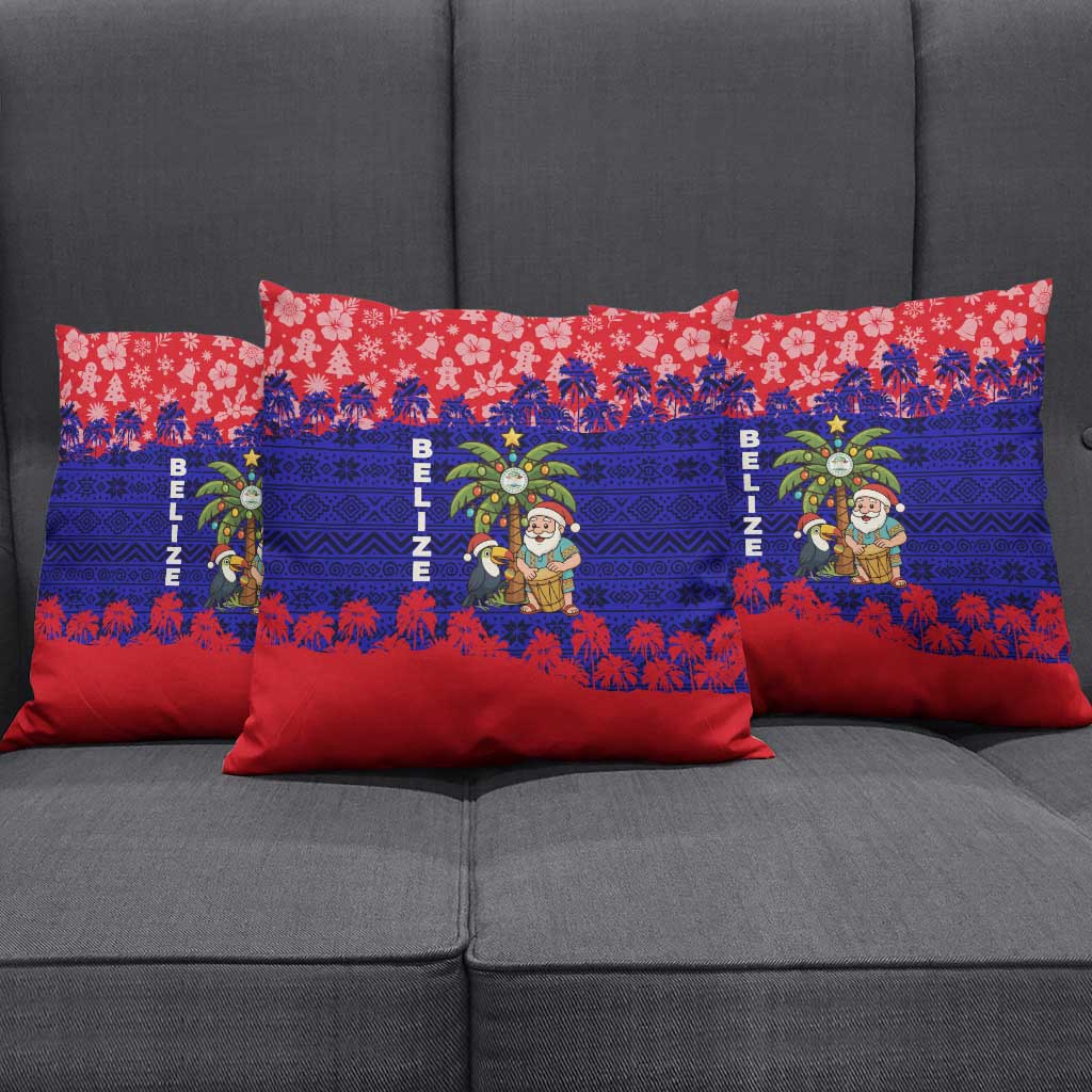 Belize Christmas Pillow Cover with Santa Toucan Palm Tree and Tribal Holiday Pattern - Wonder Print Shop
