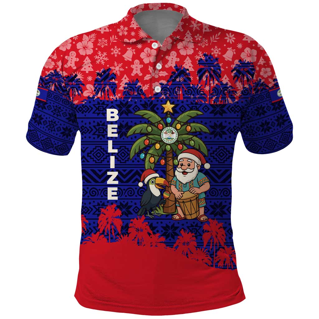 Belize Christmas Polo Shirt with Santa Toucan Palm Tree and Tribal Holiday Pattern - Wonder Print Shop