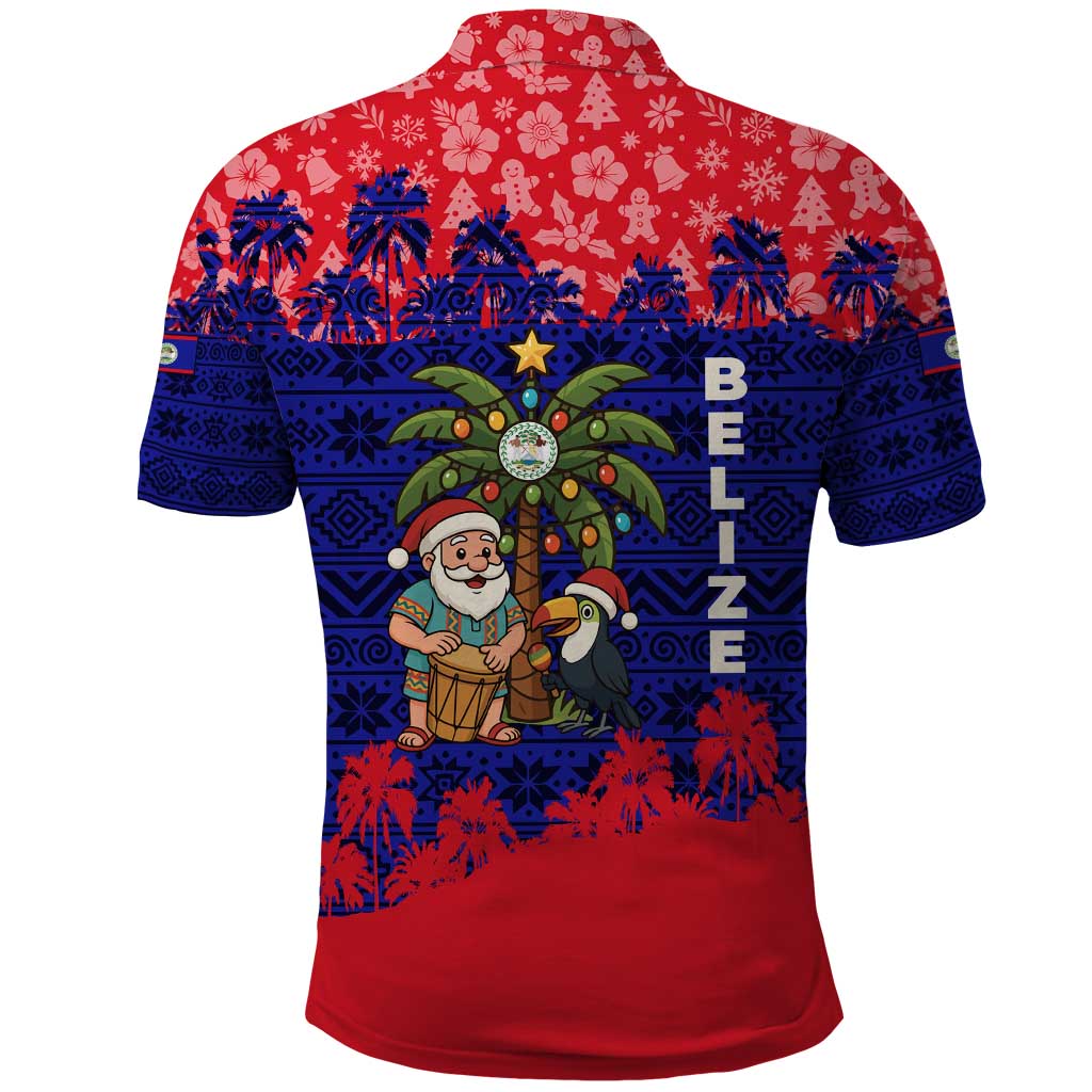 Belize Christmas Polo Shirt with Santa Toucan Palm Tree and Tribal Holiday Pattern - Wonder Print Shop