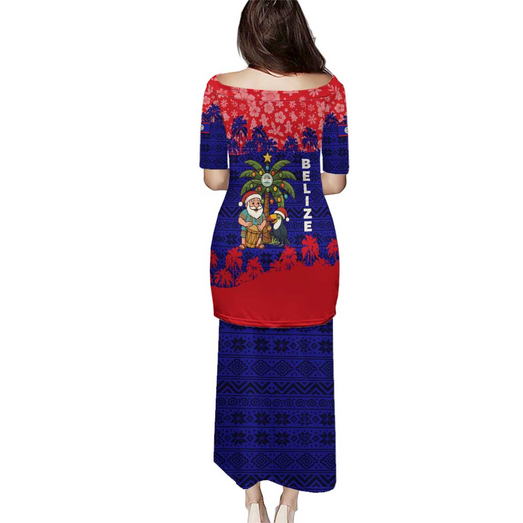 Belize Christmas Puletasi with Santa Toucan Palm Tree and Tribal Holiday Pattern - Wonder Print Shop