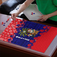 Belize Christmas Puzzle with Santa Toucan Palm Tree and Tribal Holiday Pattern - Wonder Print Shop