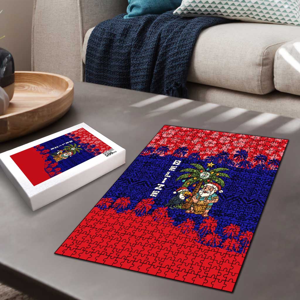 Belize Christmas Puzzle with Santa Toucan Palm Tree and Tribal Holiday Pattern - Wonder Print Shop