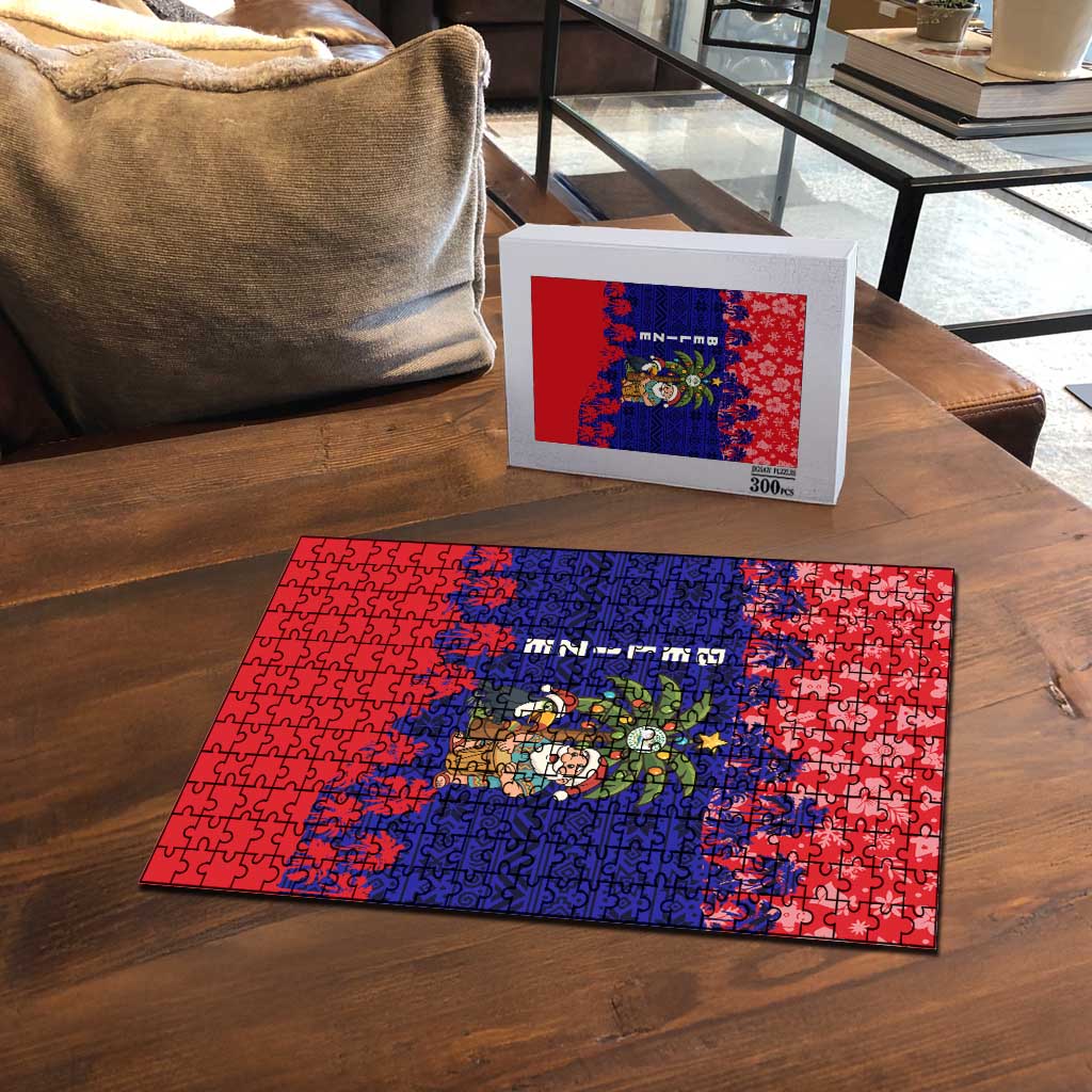 Belize Christmas Puzzle with Santa Toucan Palm Tree and Tribal Holiday Pattern - Wonder Print Shop