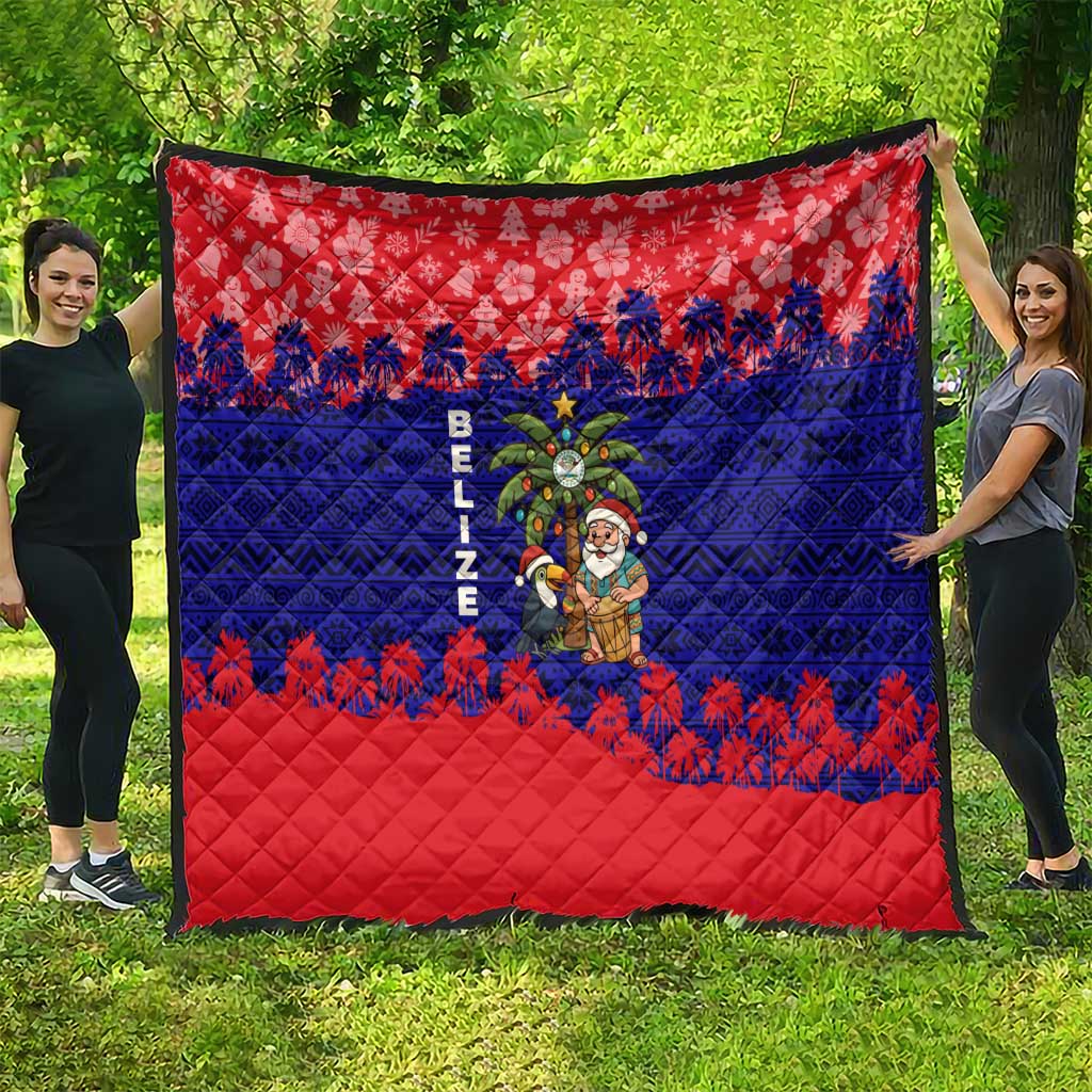 Belize Christmas Quilt with Santa Toucan Palm Tree and Tribal Holiday Pattern - Wonder Print Shop