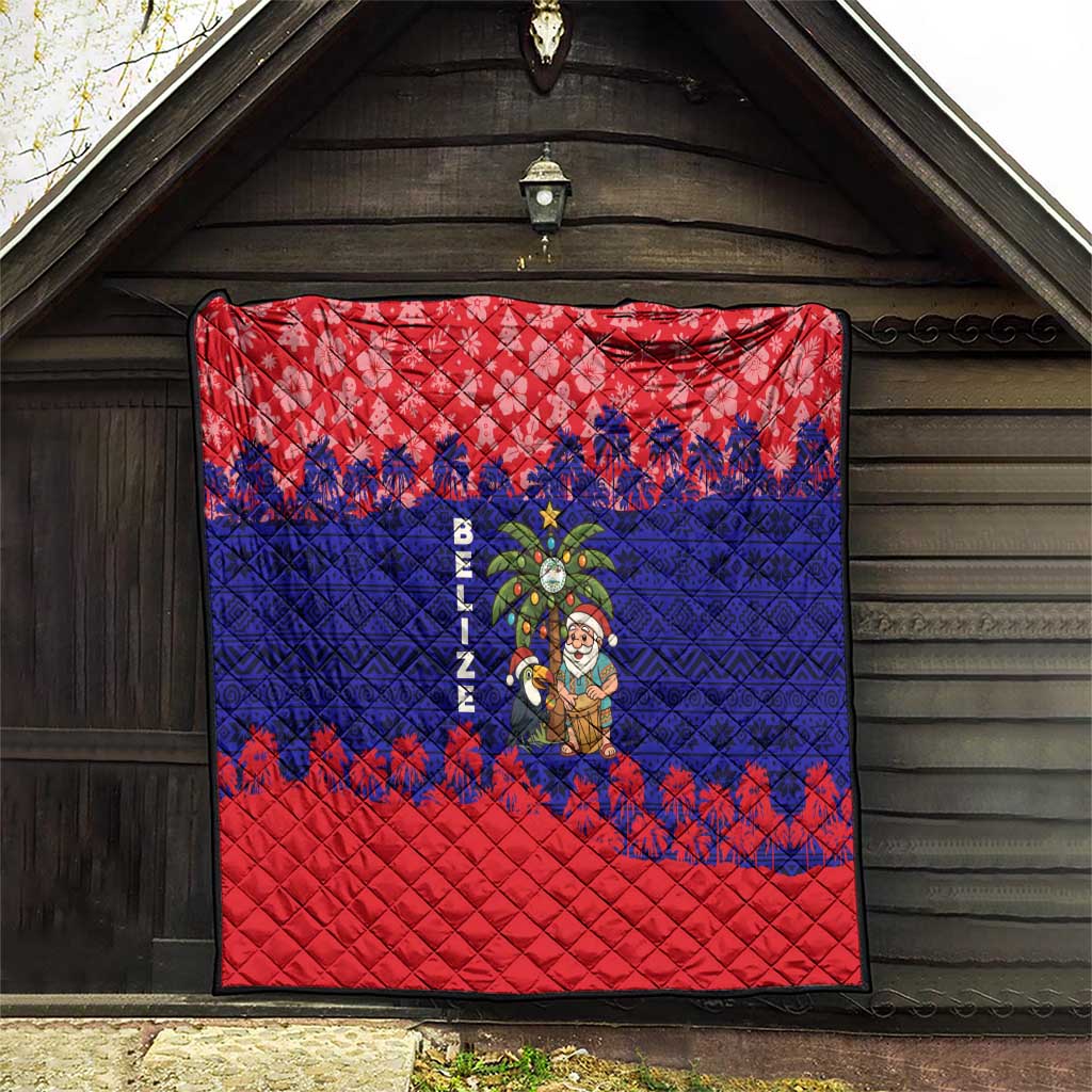 Belize Christmas Quilt with Santa Toucan Palm Tree and Tribal Holiday Pattern - Wonder Print Shop