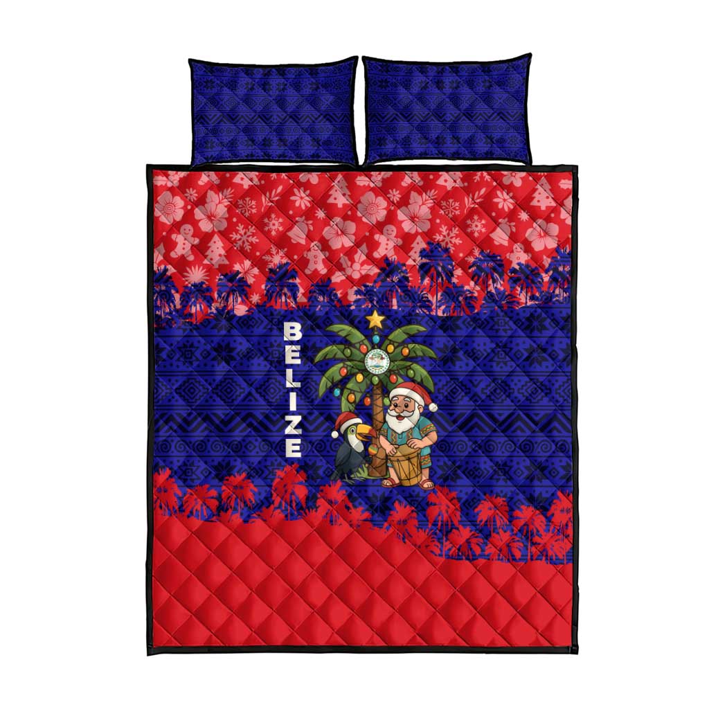 Belize Christmas Quilt Bed Set with Santa Toucan Palm Tree and Tribal Holiday Pattern - Wonder Print Shop