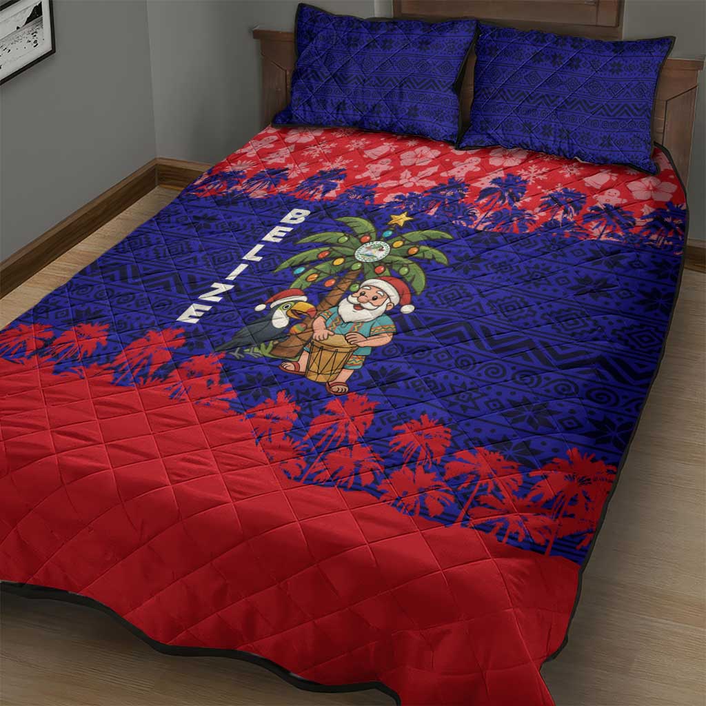 Belize Christmas Quilt Bed Set with Santa Toucan Palm Tree and Tribal Holiday Pattern - Wonder Print Shop