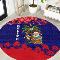 Belize Christmas Round Carpet with Santa Toucan Palm Tree and Tribal Holiday Pattern - Wonder Print Shop