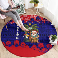 Belize Christmas Round Carpet with Santa Toucan Palm Tree and Tribal Holiday Pattern - Wonder Print Shop