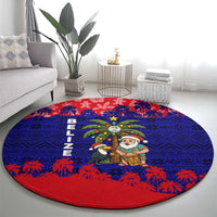 Belize Christmas Round Carpet with Santa Toucan Palm Tree and Tribal Holiday Pattern - Wonder Print Shop