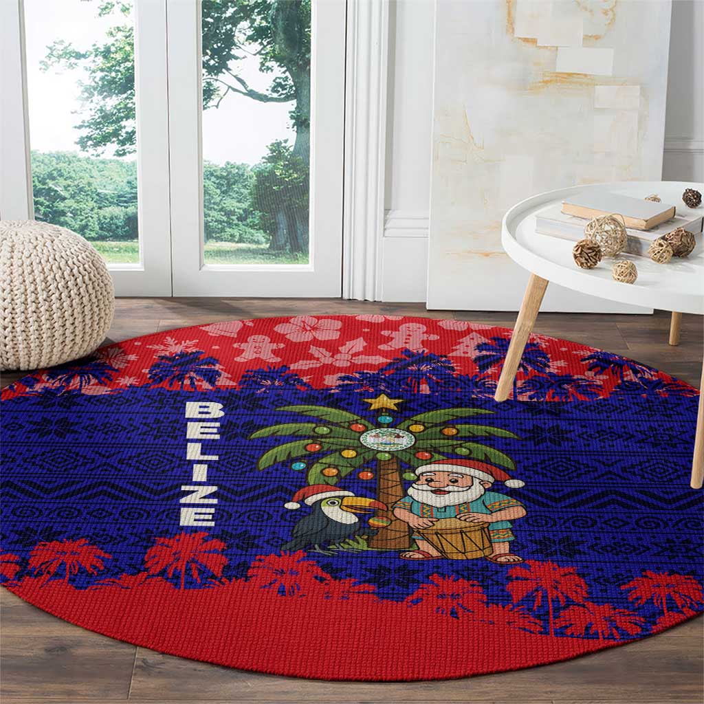 Belize Christmas Round Carpet with Santa Toucan Palm Tree and Tribal Holiday Pattern - Wonder Print Shop