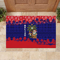 Belize Christmas Rubber Doormat with Santa Toucan Palm Tree and Tribal Holiday Pattern - Wonder Print Shop