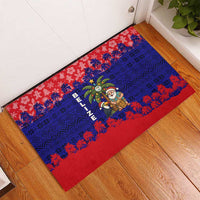 Belize Christmas Rubber Doormat with Santa Toucan Palm Tree and Tribal Holiday Pattern - Wonder Print Shop