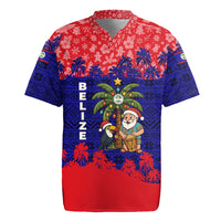 Belize Christmas Rugby Jersey with Santa Toucan Palm Tree and Tribal Holiday Pattern - Wonder Print Shop