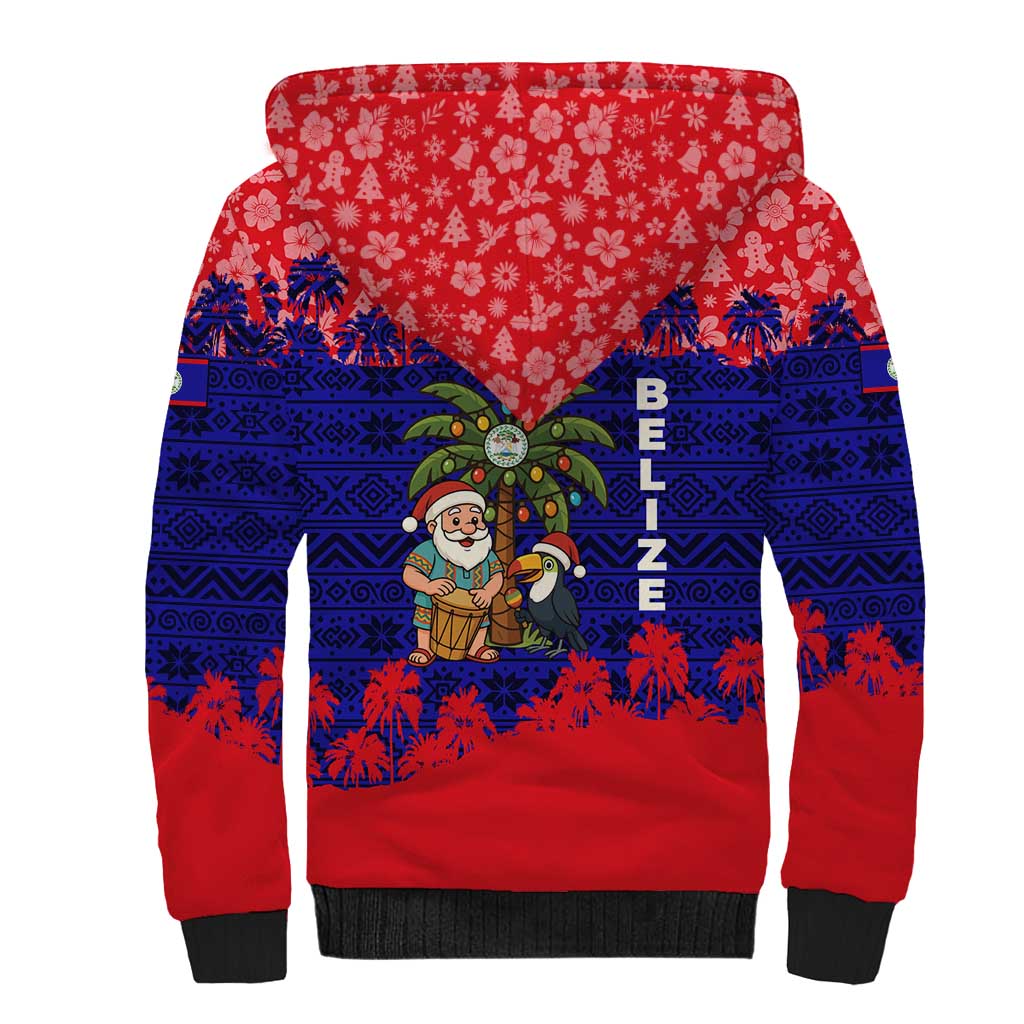 Belize Christmas Sherpa Hoodie with Santa Toucan Palm Tree and Tribal Holiday Pattern - Wonder Print Shop
