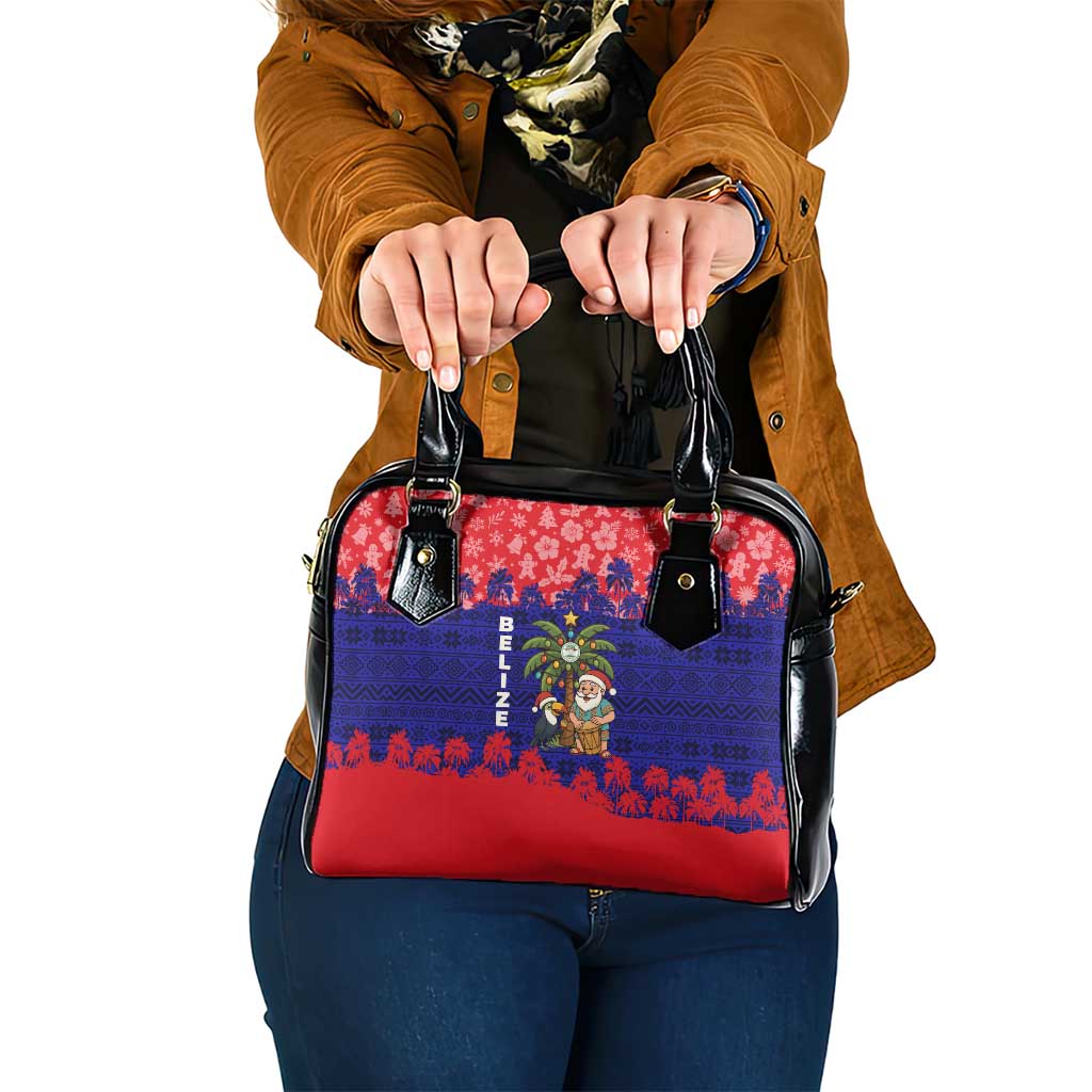 Belize Christmas Shoulder Handbag with Santa Toucan Palm Tree and Tribal Holiday Pattern - Wonder Print Shop
