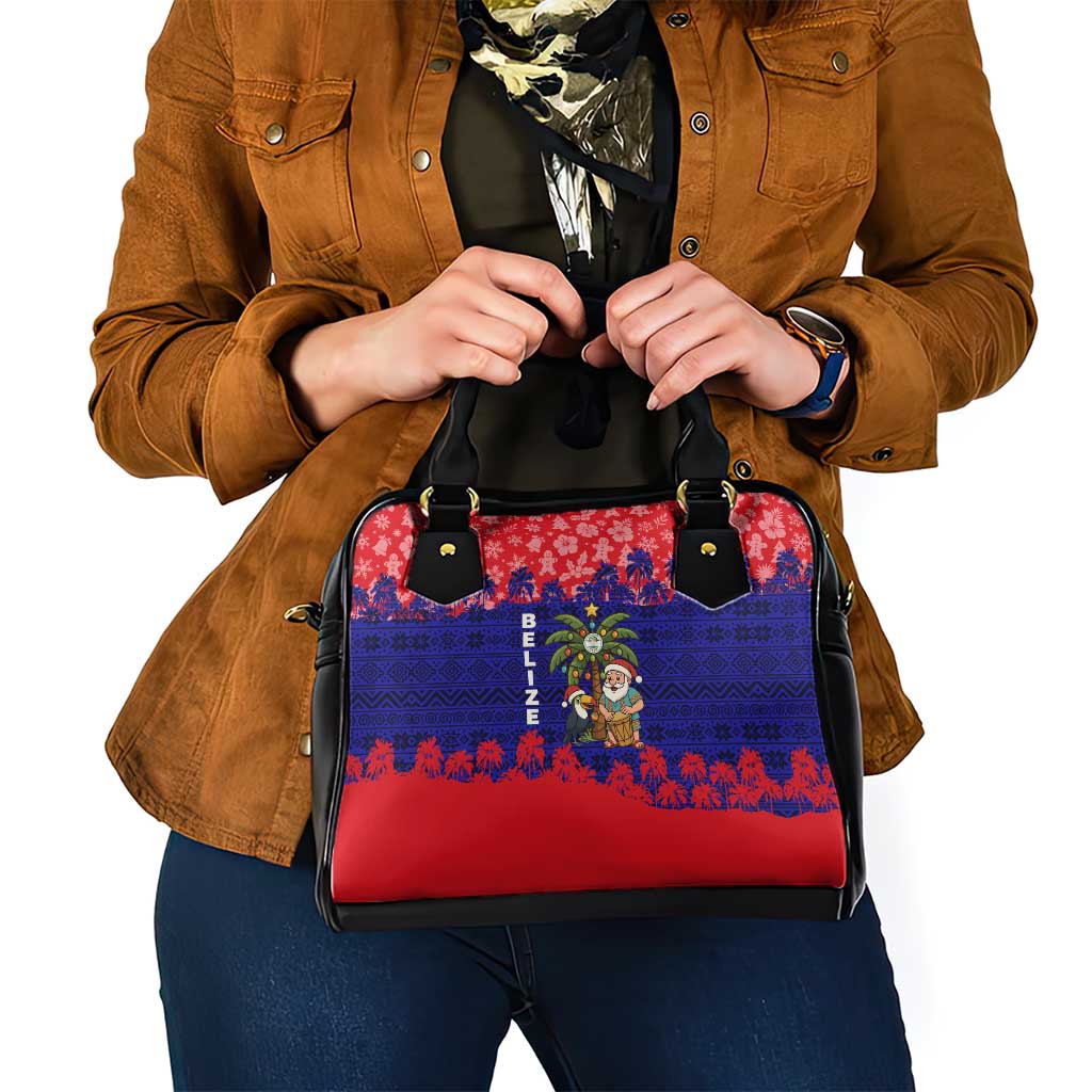 Belize Christmas Shoulder Handbag with Santa Toucan Palm Tree and Tribal Holiday Pattern - Wonder Print Shop