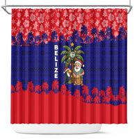 Belize Christmas Shower Curtain with Santa Toucan Palm Tree and Tribal Holiday Pattern - Wonder Print Shop