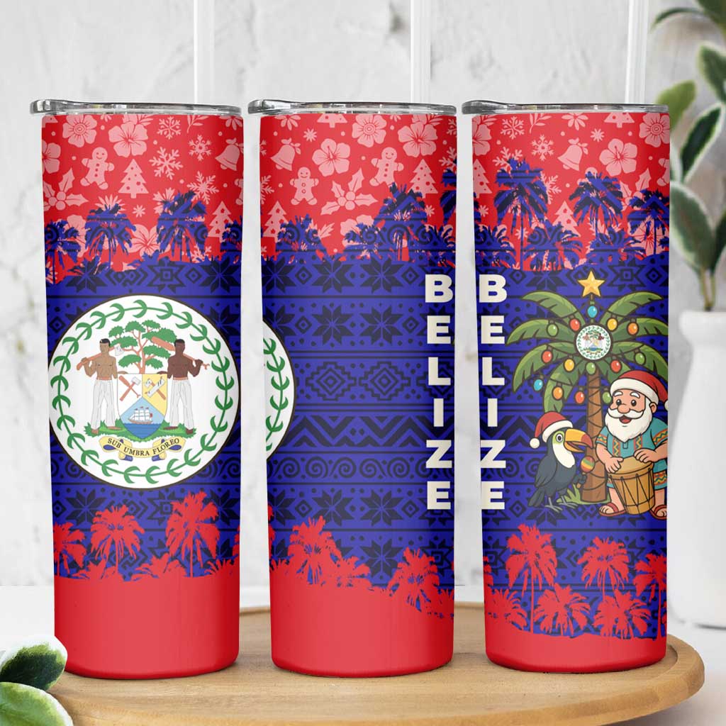 Belize Christmas Skinny Tumbler with Santa Toucan Palm Tree and Tribal Holiday Pattern - Wonder Print Shop