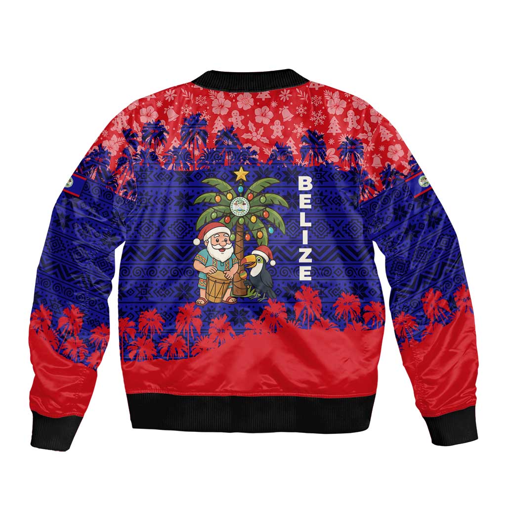 Belize Christmas Sleeve Zip Bomber Jacket with Santa Toucan Palm Tree and Tribal Holiday Pattern - Wonder Print Shop