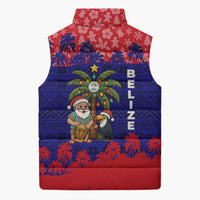 Belize Christmas Sleeveless Puffer Jacket with Santa Toucan Palm Tree and Tribal Holiday Pattern - Wonder Print Shop