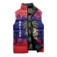 Belize Christmas Sleeveless Puffer Jacket with Santa Toucan Palm Tree and Tribal Holiday Pattern - Wonder Print Shop