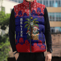Belize Christmas Sleeveless Puffer Jacket with Santa Toucan Palm Tree and Tribal Holiday Pattern - Wonder Print Shop