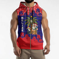 Belize Christmas Sleeveless Zip Hoodie with Santa Toucan Palm Tree and Tribal Holiday Pattern - Wonder Print Shop