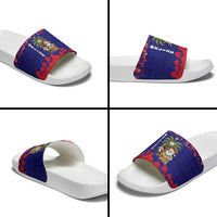 Belize Christmas Slide Sandals with Santa Toucan Palm Tree and Tribal Holiday Pattern - Wonder Print Shop