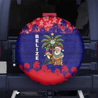 Belize Christmas Spare Tire Cover with Santa Toucan Palm Tree and Tribal Holiday Pattern - Wonder Print Shop