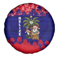 Belize Christmas Spare Tire Cover with Santa Toucan Palm Tree and Tribal Holiday Pattern - Wonder Print Shop