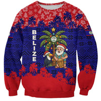 Belize Christmas Sweatshirt with Santa Toucan Palm Tree and Tribal Holiday Pattern - Wonder Print Shop