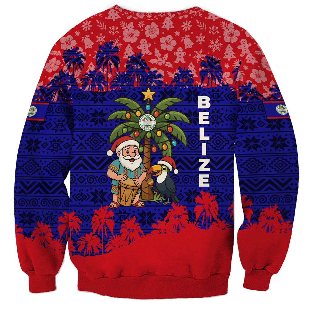 Belize Christmas Sweatshirt with Santa Toucan Palm Tree and Tribal Holiday Pattern - Wonder Print Shop