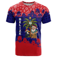 Belize Christmas T Shirt with Santa Toucan Palm Tree and Tribal Holiday Pattern - Wonder Print Shop
