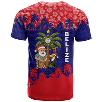 Belize Christmas T Shirt with Santa Toucan Palm Tree and Tribal Holiday Pattern - Wonder Print Shop