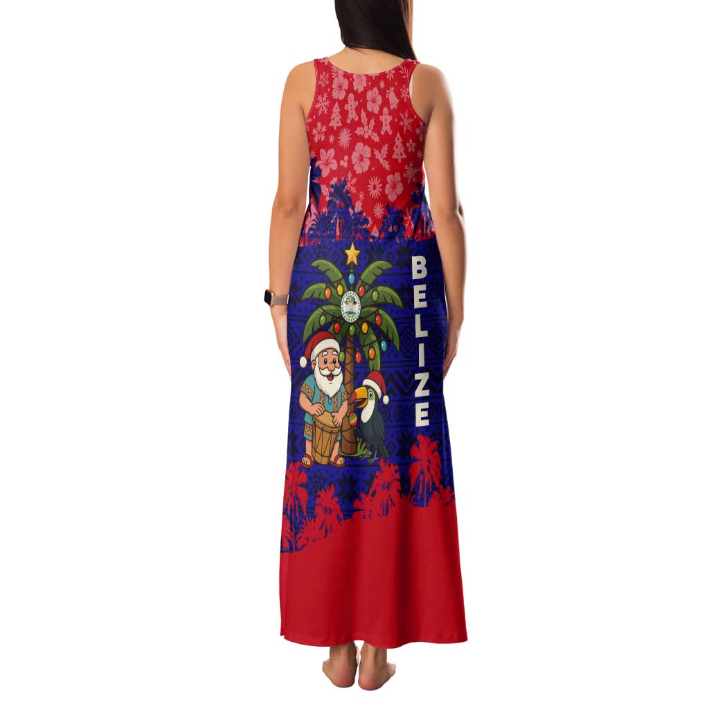 Belize Christmas Tank Maxi Dress with Santa Toucan Palm Tree and Tribal Holiday Pattern - Wonder Print Shop