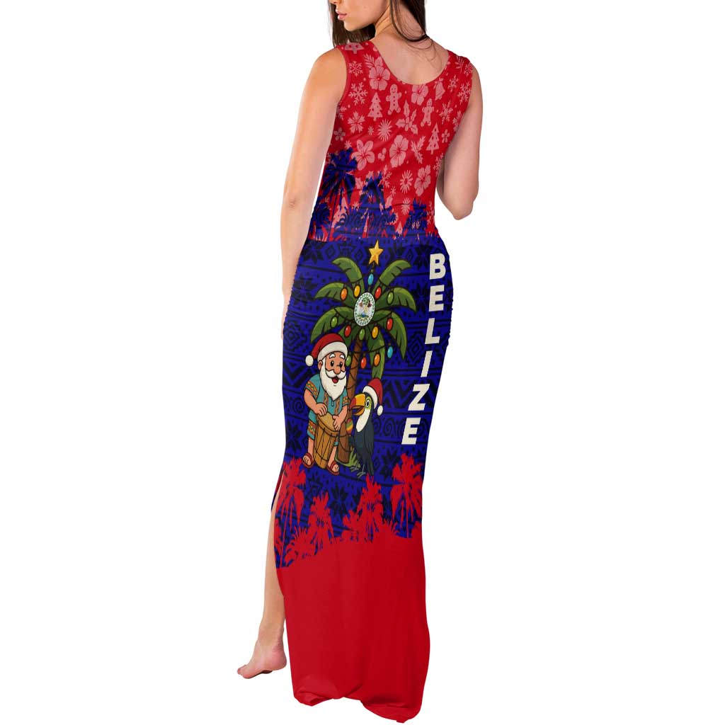Belize Christmas Tank Maxi Dress with Santa Toucan Palm Tree and Tribal Holiday Pattern - Wonder Print Shop