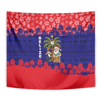 Belize Christmas Tapestry with Santa Toucan Palm Tree and Tribal Holiday Pattern - Wonder Print Shop