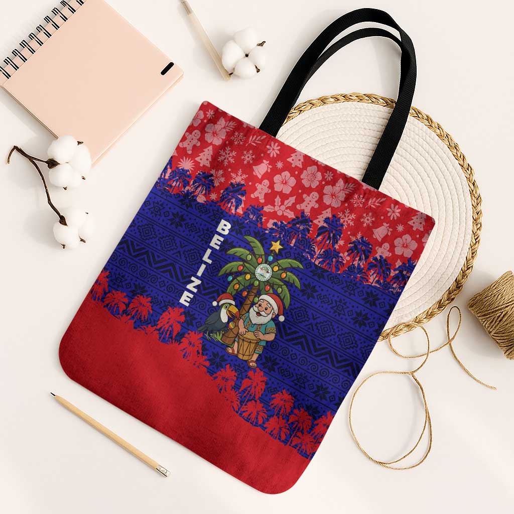 Belize Christmas Tote Bag with Santa Toucan Palm Tree and Tribal Holiday Pattern - Wonder Print Shop