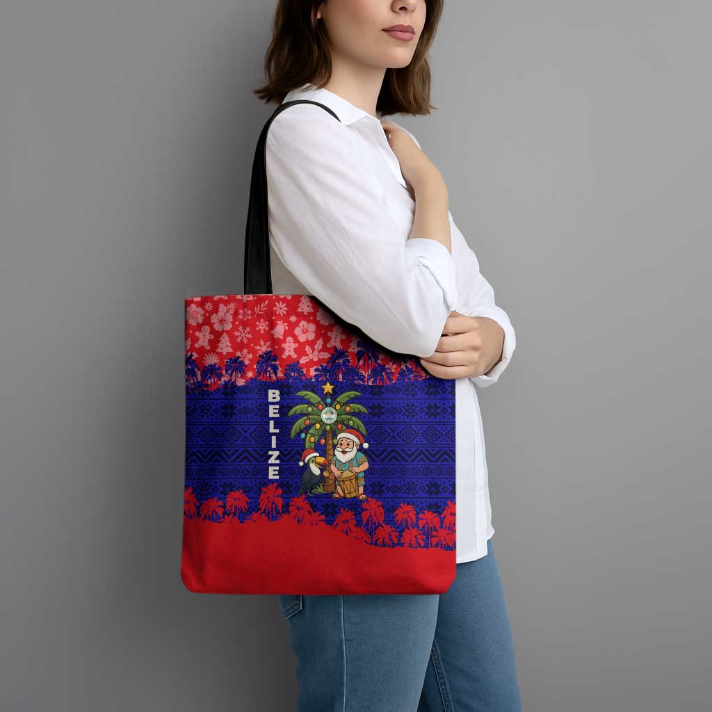 Belize Christmas Tote Bag with Santa Toucan Palm Tree and Tribal Holiday Pattern - Wonder Print Shop