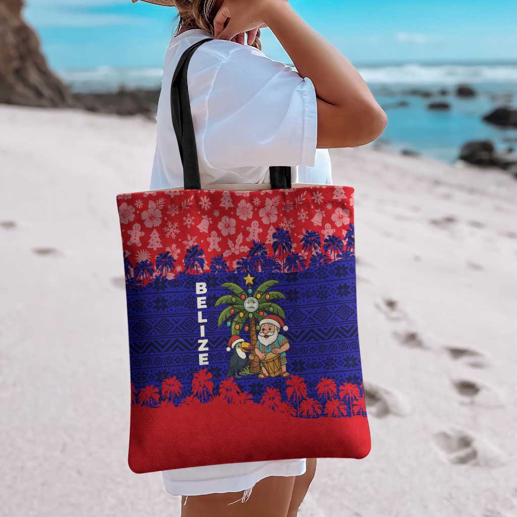 Belize Christmas Tote Bag with Santa Toucan Palm Tree and Tribal Holiday Pattern - Wonder Print Shop