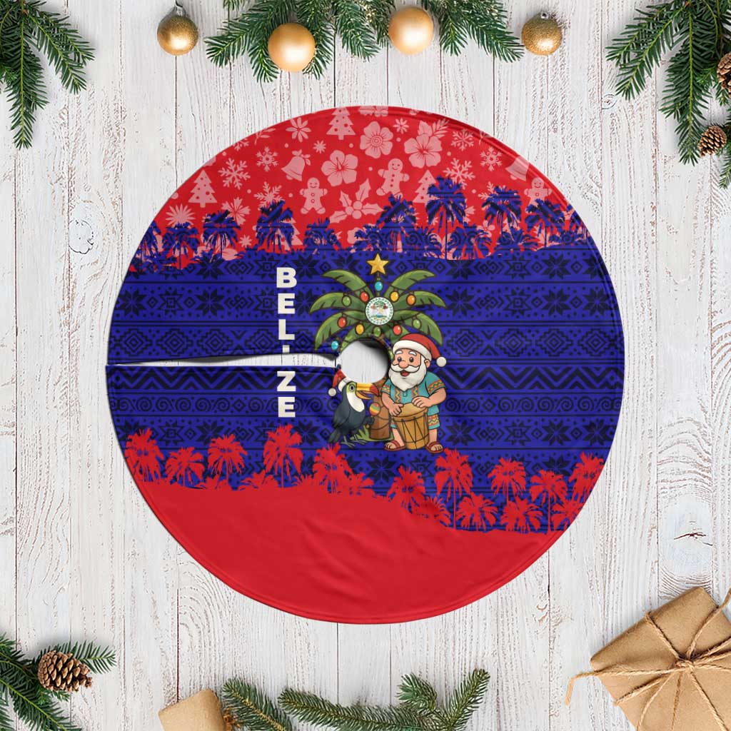Belize Christmas Tree Skirt with Santa Toucan Palm Tree and Tribal Holiday Pattern - Wonder Print Shop