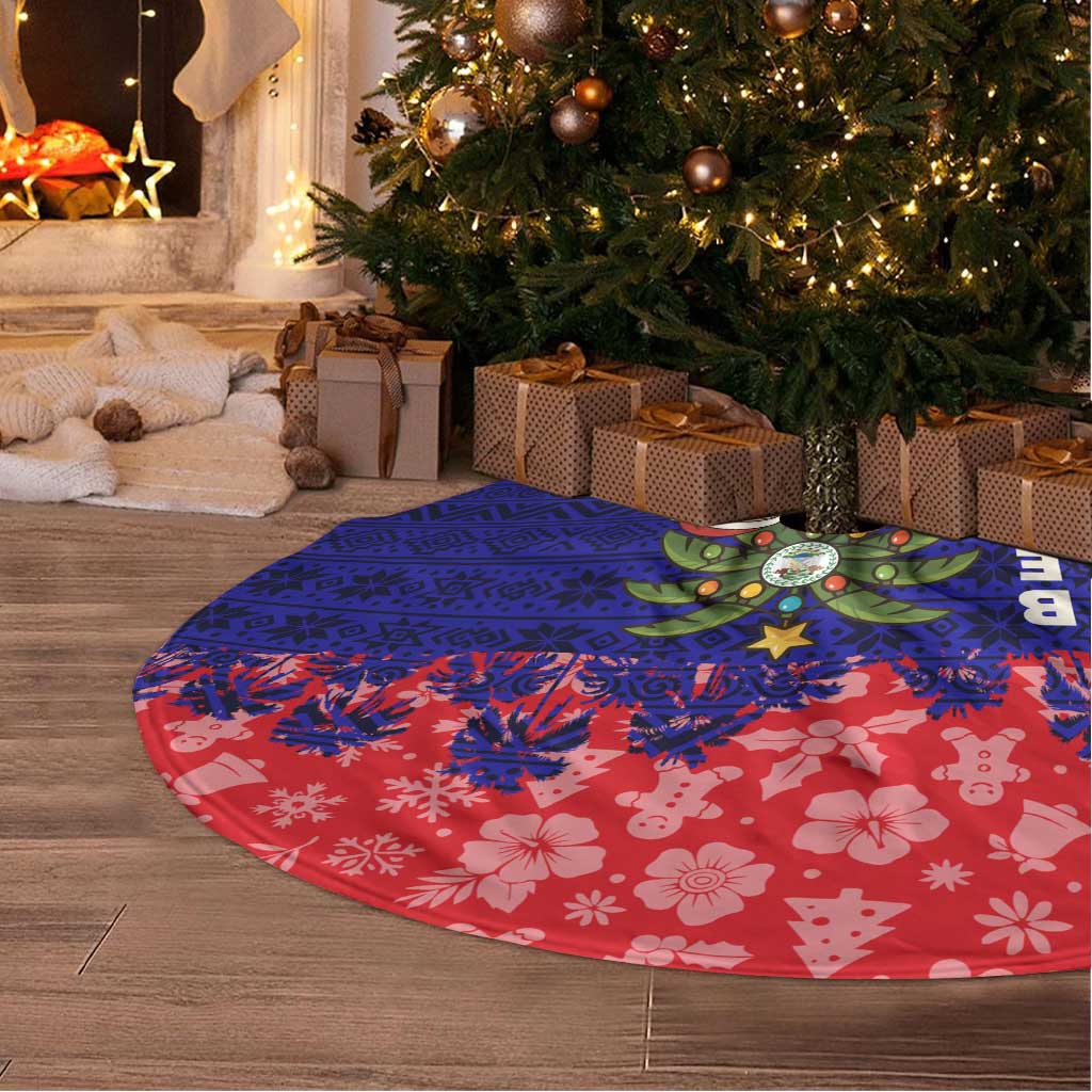Belize Christmas Tree Skirt with Santa Toucan Palm Tree and Tribal Holiday Pattern - Wonder Print Shop
