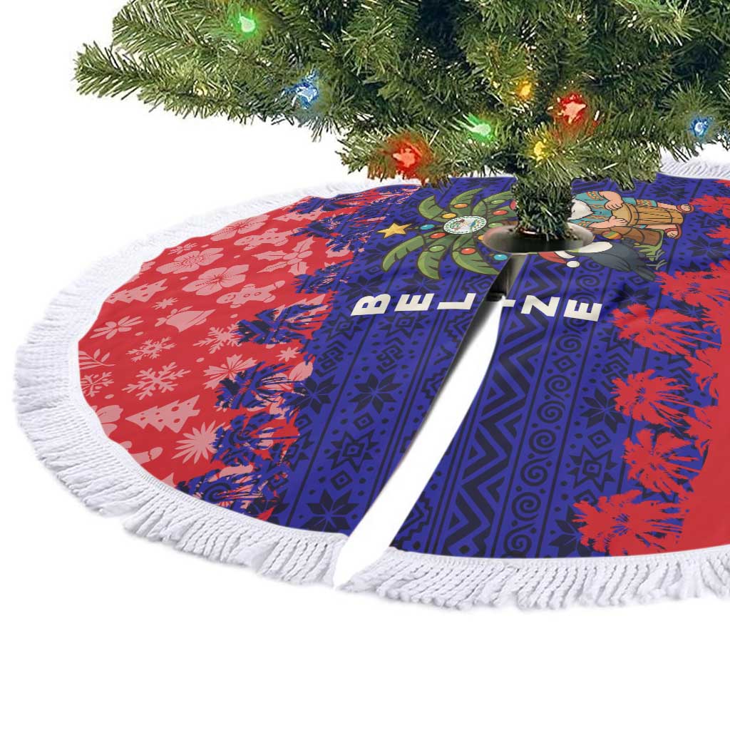 Belize Christmas Tree Skirt with Santa Toucan Palm Tree and Tribal Holiday Pattern - Wonder Print Shop