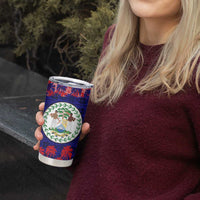 Belize Christmas Tumbler Cup with Santa Toucan Palm Tree and Tribal Holiday Pattern - Wonder Print Shop