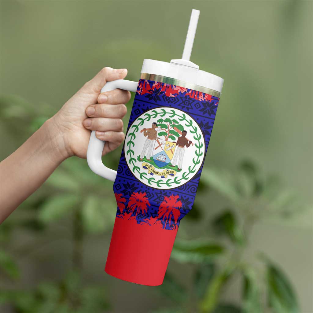 Belize Christmas Tumbler With Handle with Santa Toucan Palm Tree and Tribal Holiday Pattern - Wonder Print Shop