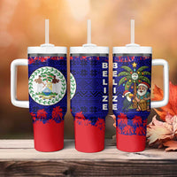 Belize Christmas Tumbler With Handle with Santa Toucan Palm Tree and Tribal Holiday Pattern - Wonder Print Shop