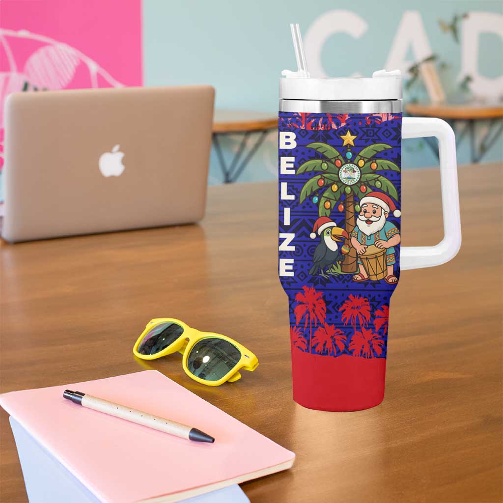 Belize Christmas Tumbler With Handle with Santa Toucan Palm Tree and Tribal Holiday Pattern - Wonder Print Shop