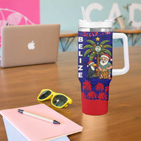 Belize Christmas Tumbler With Handle with Santa Toucan Palm Tree and Tribal Holiday Pattern - Wonder Print Shop